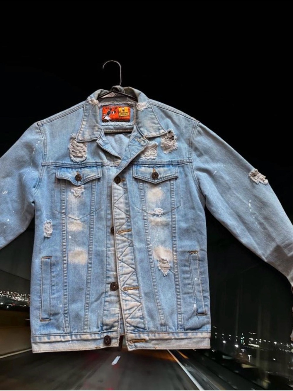 Light Blue Distressed Denim Jacket -  Men